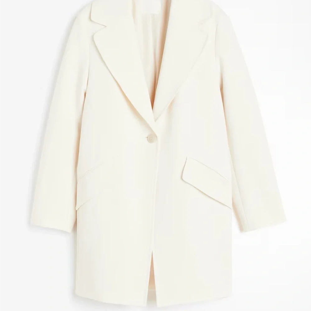 H&M Cream Longline Blazer Coat XS | Business Casual Light Academia Jacket - Picture 4 of 6